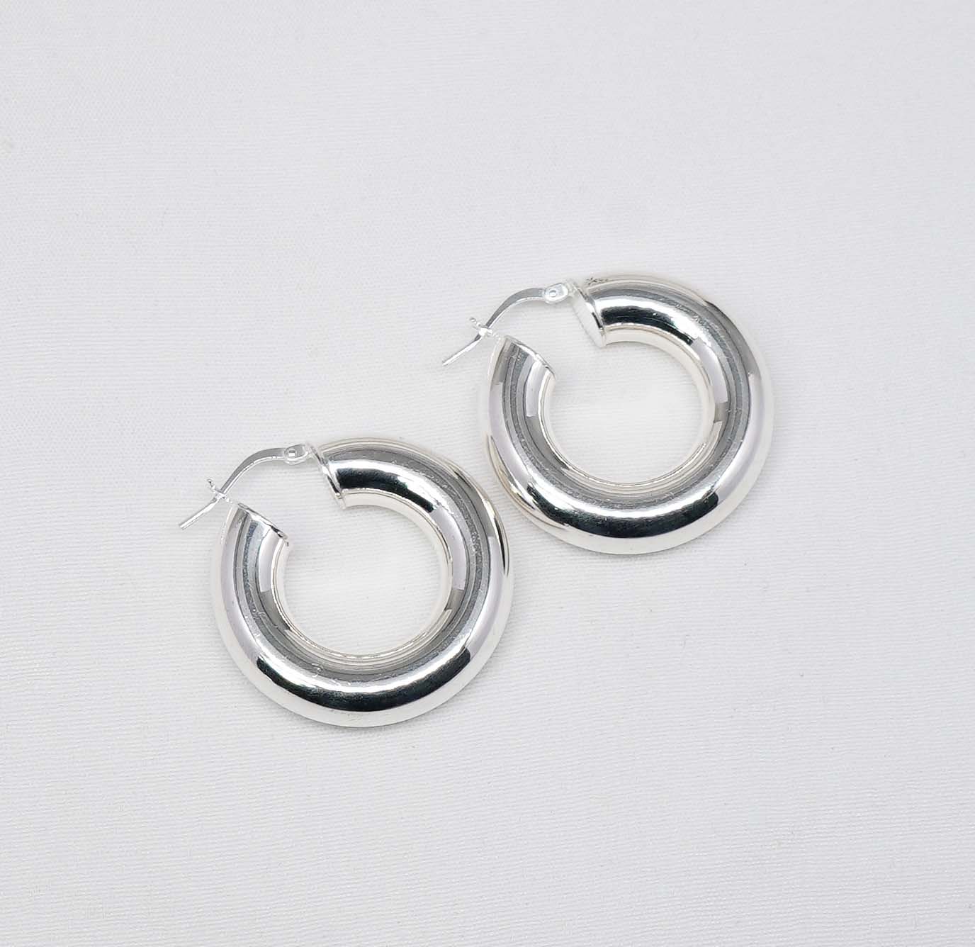 925 Solid Sterling Silver Plain Hoop Earring-1.3 Inch