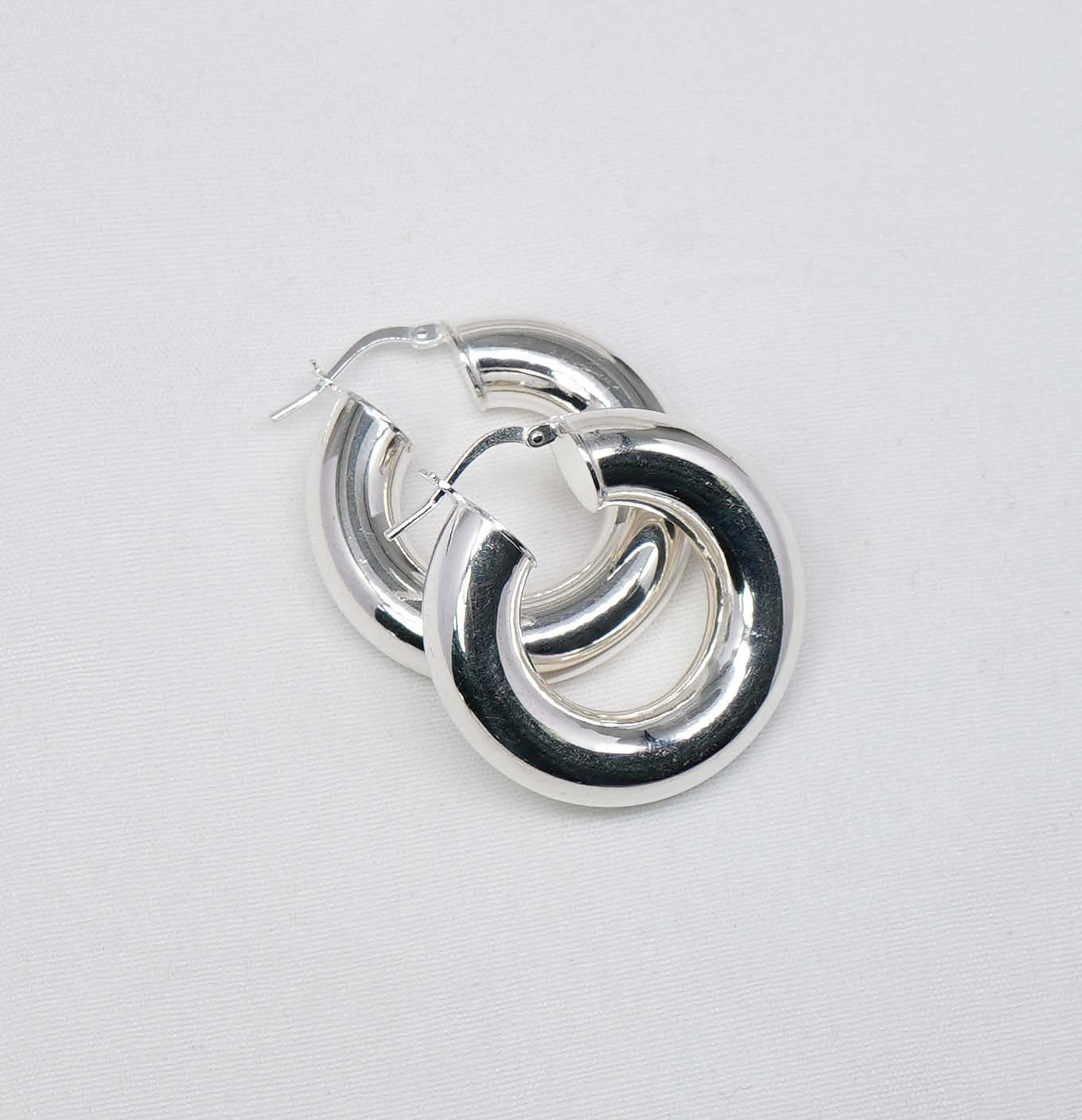 925 Solid Sterling Silver Plain Hoop Earring-1.3 Inch