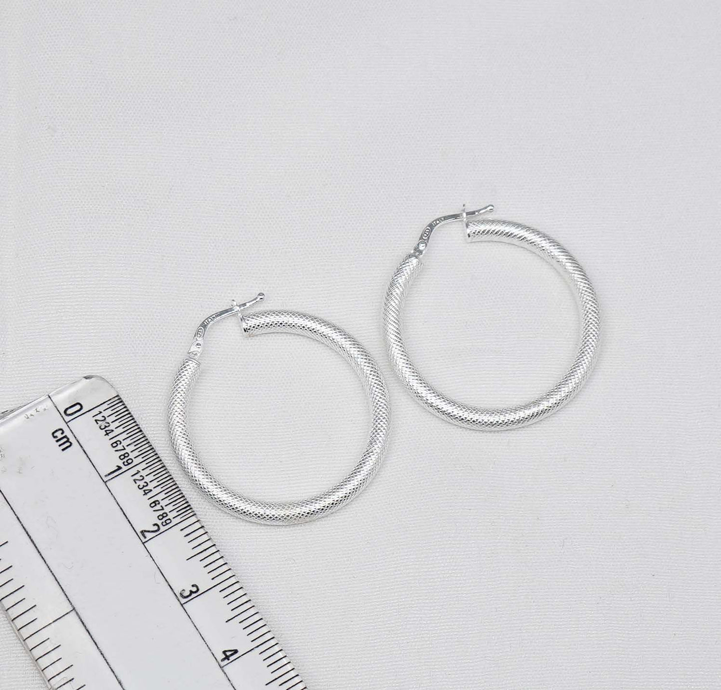 925 Solid Sterling Silver Plain Hoop Earring-1.3 Inch