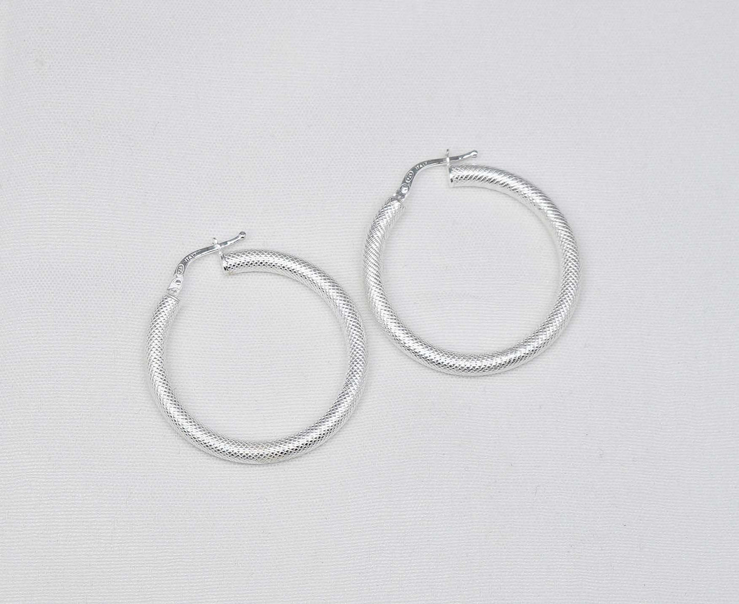 925 Solid Sterling Silver Plain Hoop Earring-1.3 Inch