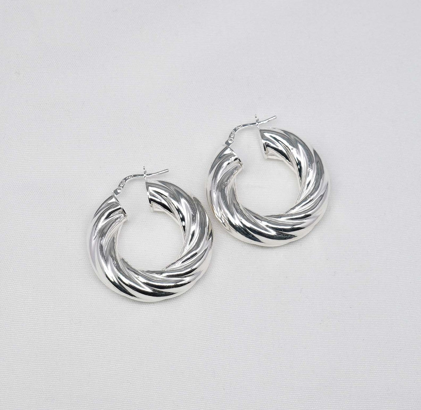 925 Solid Sterling Silver Plain Hoop Earring-1.3 Inch