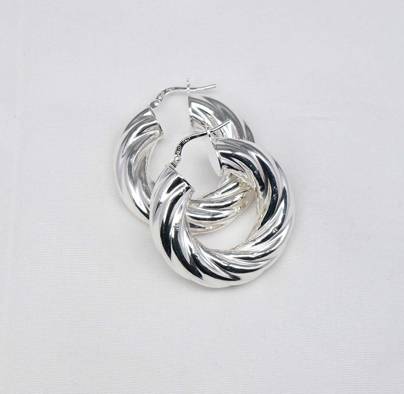 925 Solid Sterling Silver Plain Hoop Earring-1.3 Inch