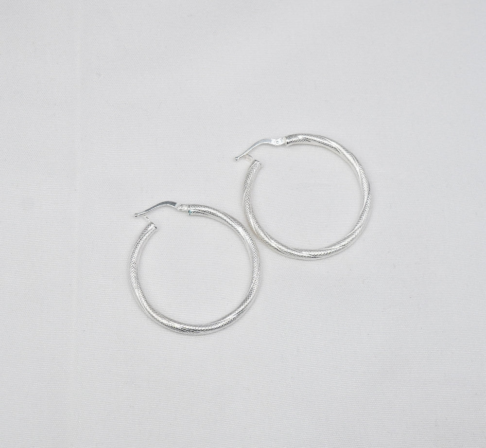925 Solid Sterling Silver Plain Hoop Earring-1.6 Inch