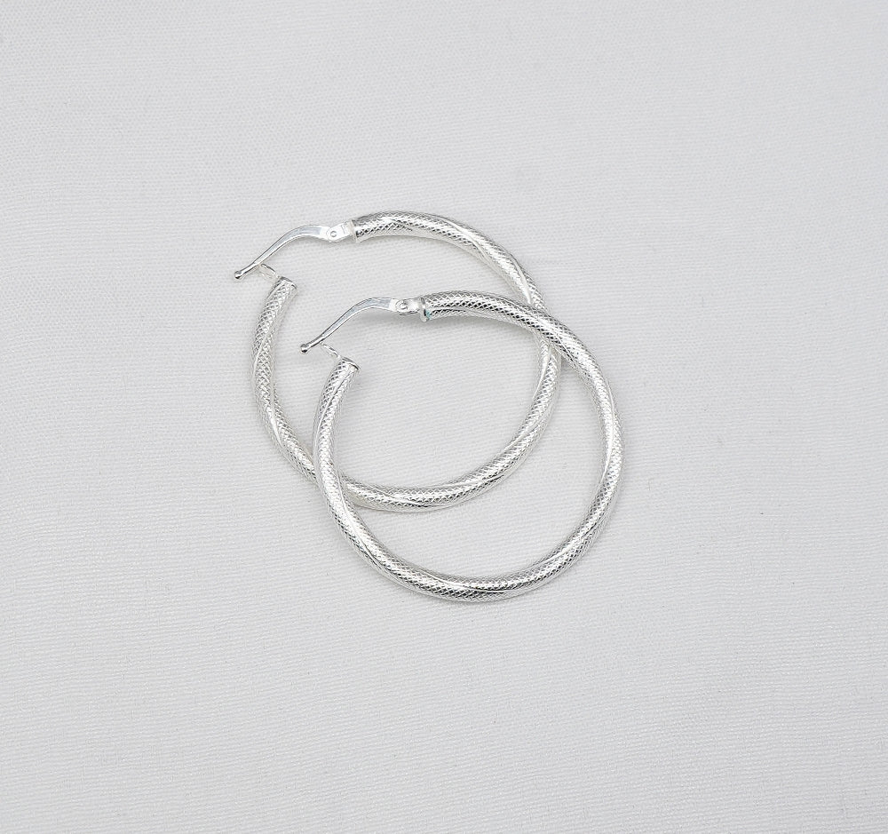 925 Solid Sterling Silver Plain Hoop Earring-1.6 Inch