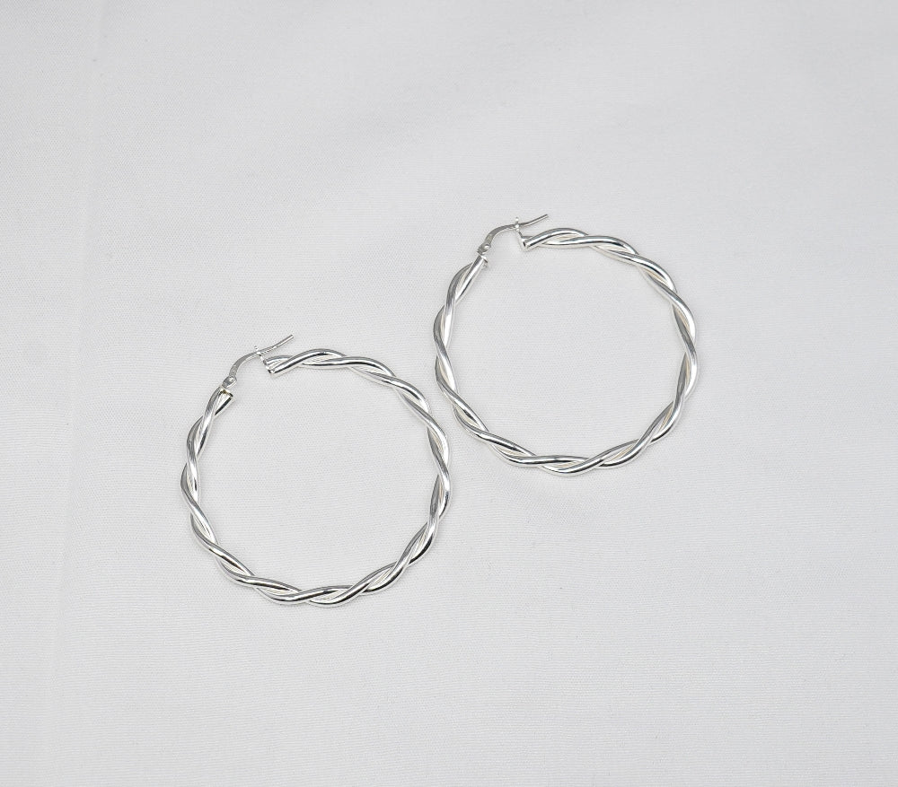 925 Solid Sterling Silver Plain Hoop Earring-1.9 Inch