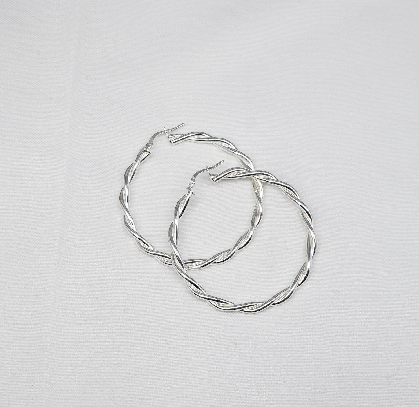 925 Solid Sterling Silver Plain Hoop Earring-1.9 Inch