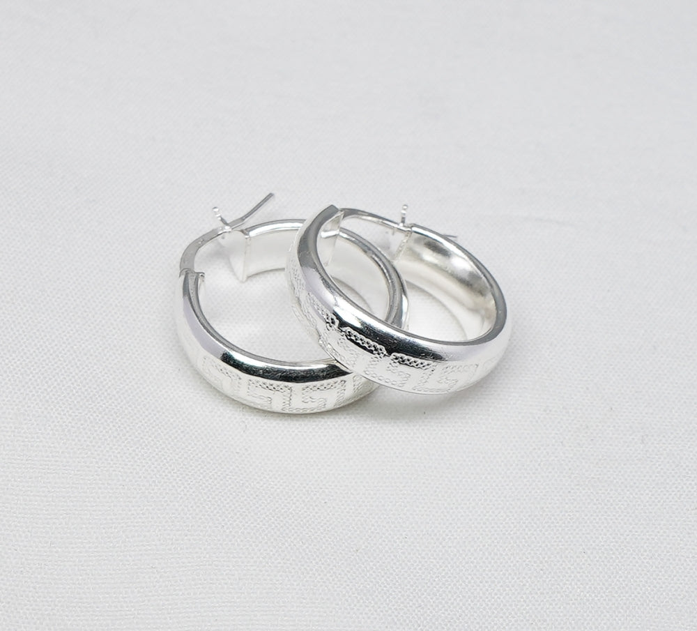925 Solid Sterling Silver Plain Hoop Earring-0.9 Inch