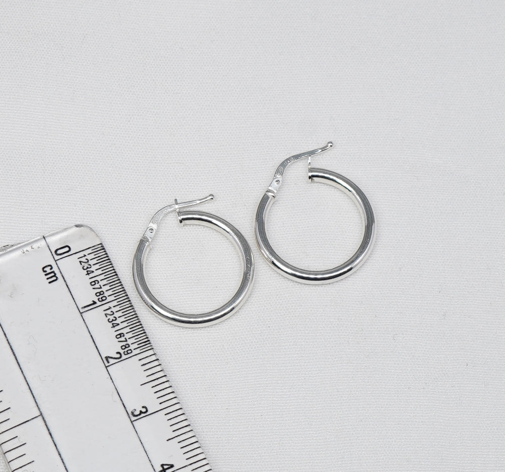925 Solid Sterling Silver Plain Hoop Earring-0.9 Inch