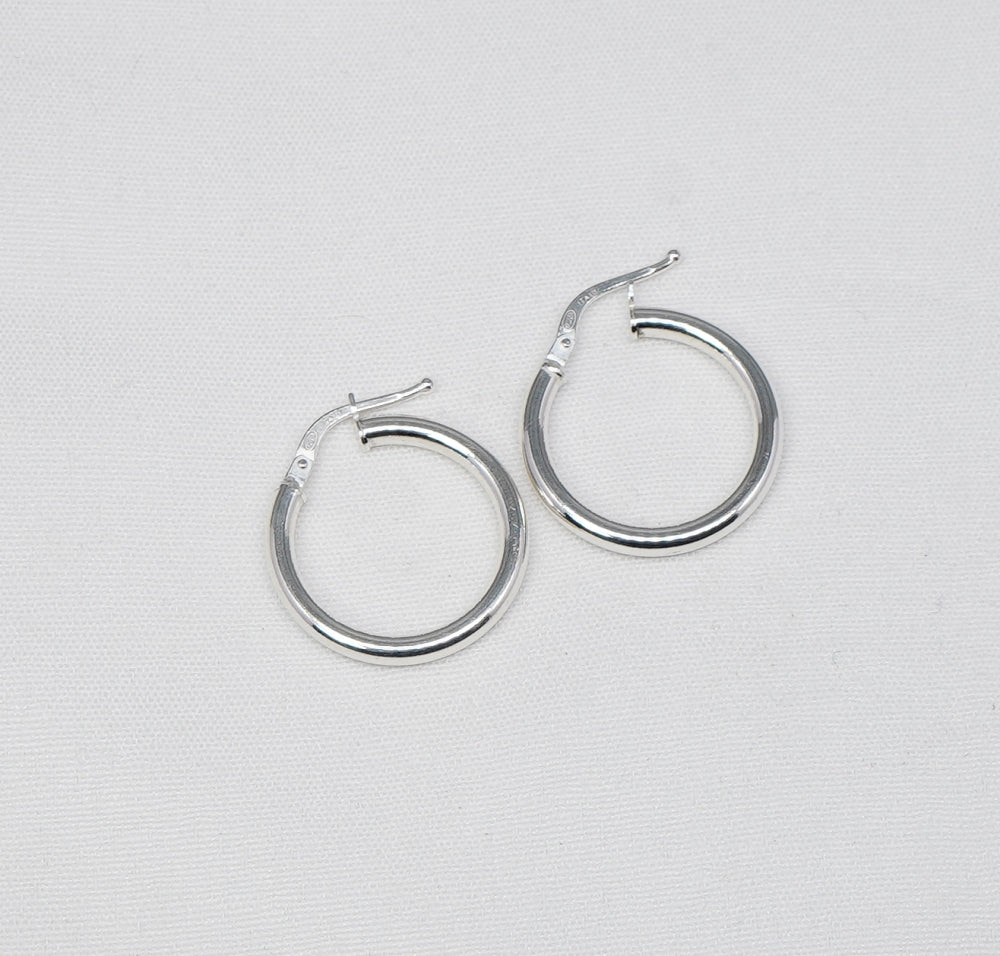 925 Solid Sterling Silver Plain Hoop Earring-0.9 Inch