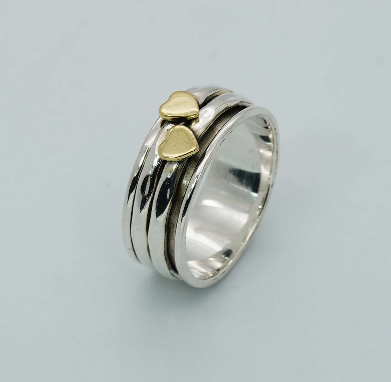 925 Solid Sterling Silver Plain Two Tone Spinner Band Ring - 7.6 Grams