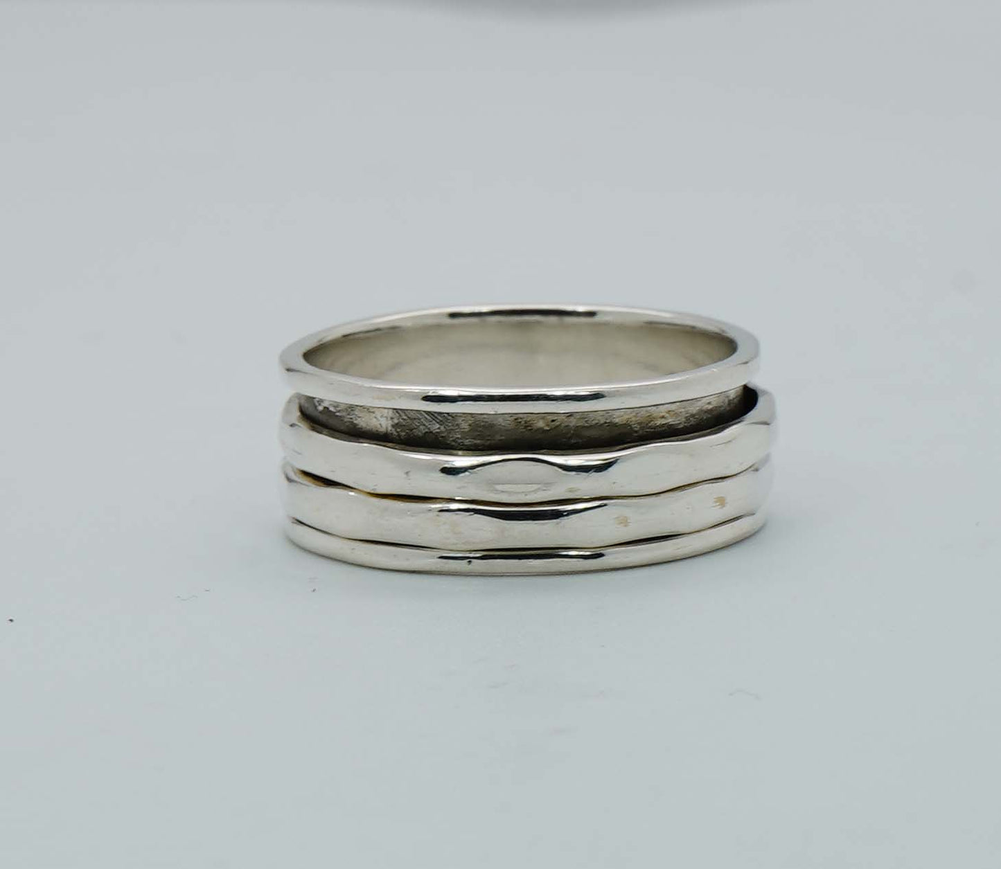 925 Solid Sterling Silver Plain Two Tone Spinner Band Ring - 7.6 Grams