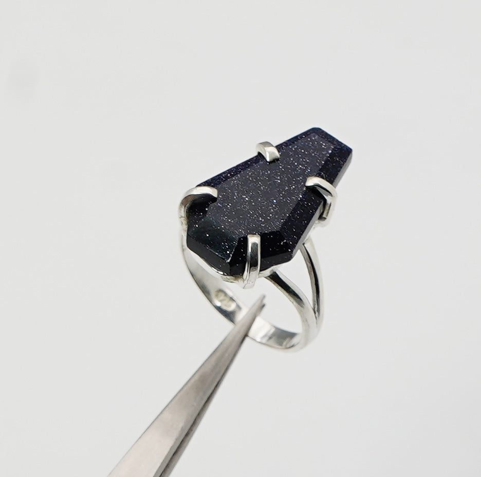 925 Sterling Silver Coffin Natural Gemstone Designer Boho Ring