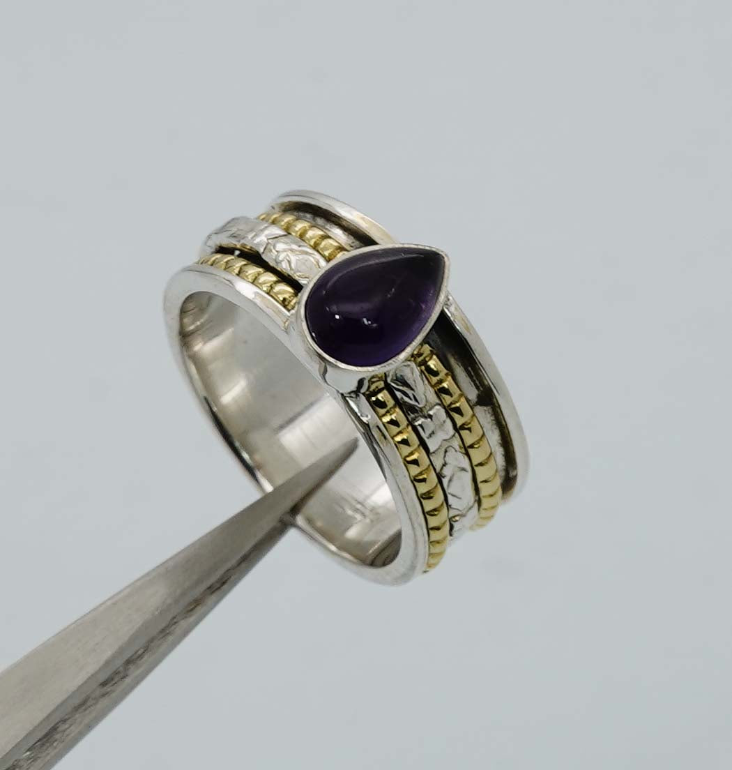 925 Solid Sterling Silver Two Tone Ring - 8 Grams