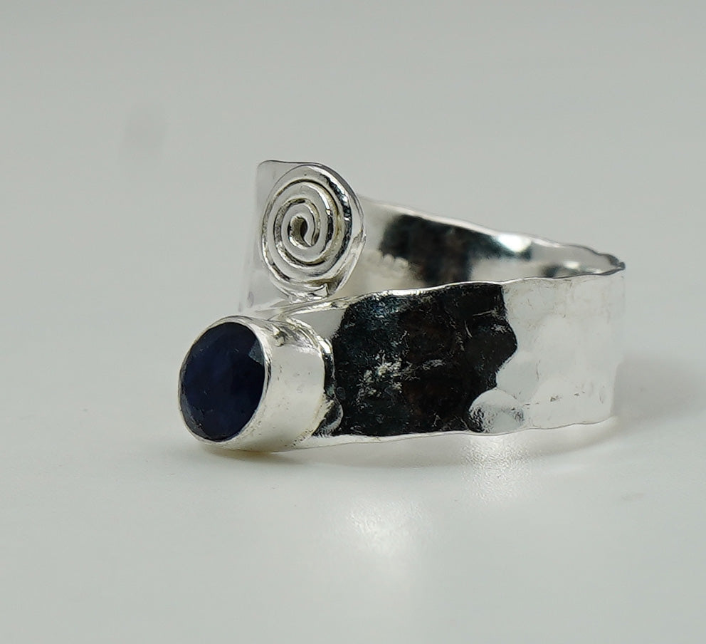 925 Solid Sterling Silver Natural Gemstone Adjustable Hammered Ring