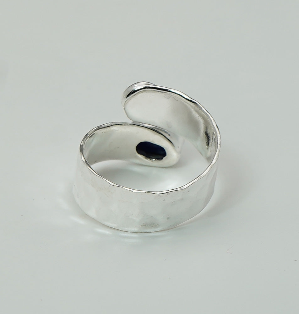 925 Solid Sterling Silver Natural Gemstone Adjustable Hammered Ring