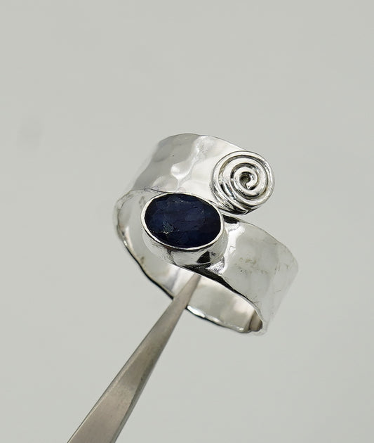 925 Solid Sterling Silver Natural Gemstone Adjustable Hammered Ring