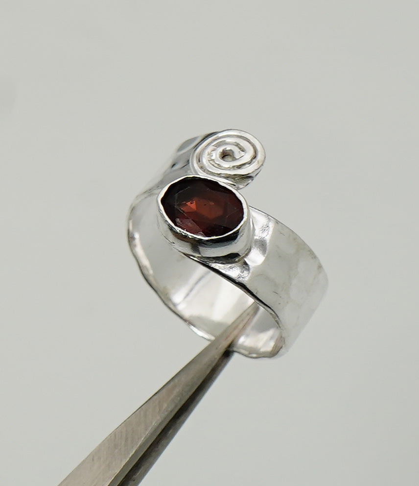925 Solid Sterling Silver Natural Gemstone Adjustable Hammered Ring