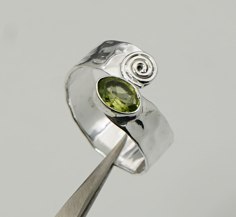 925 Solid Sterling Silver Natural Gemstone Adjustable Hammered Ring