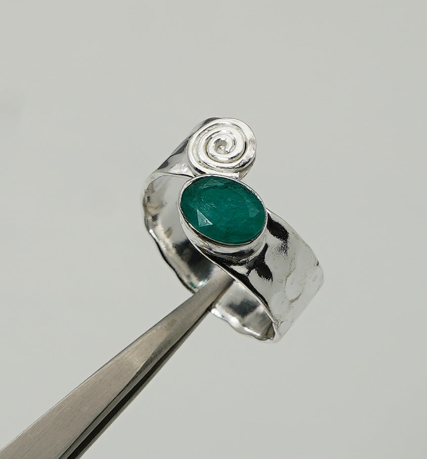 925 Solid Sterling Silver Natural Gemstone Adjustable Hammered Ring