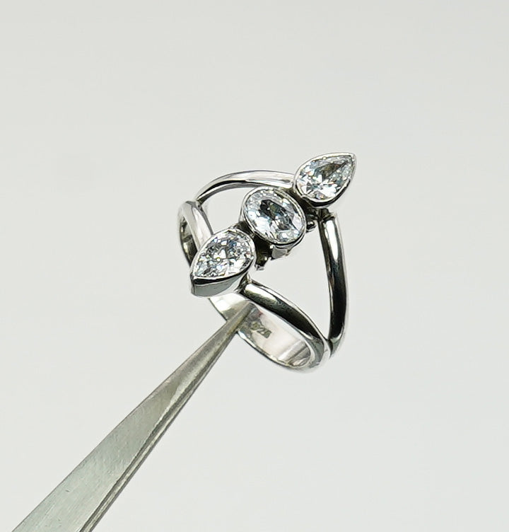 925 Sterling Silver faceted Gemstone Desinger Handmade Ring 3 Stone Ring