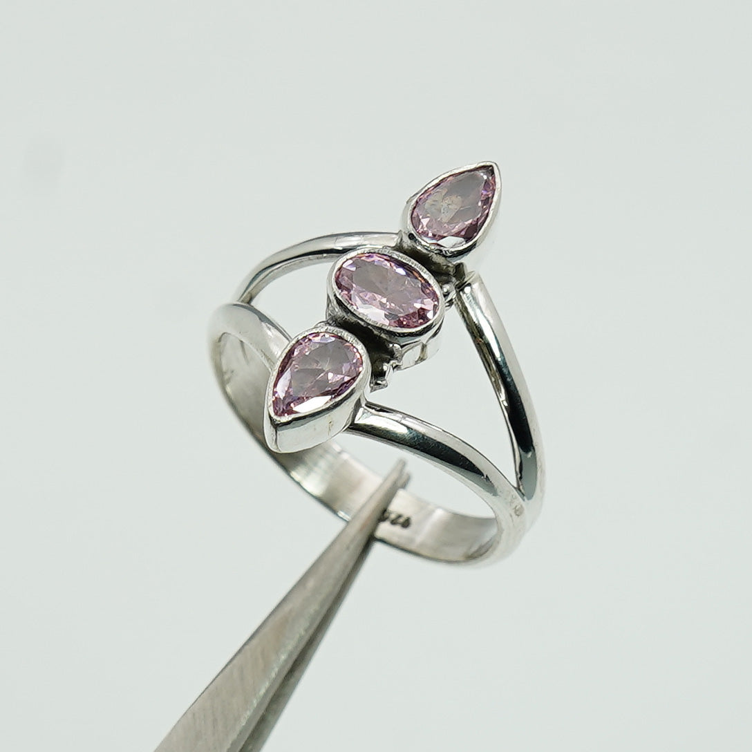 925 Sterling Silver faceted Gemstone Desinger Handmade Ring 3 Stone Ring
