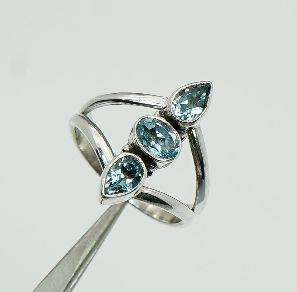 925 Sterling Silver faceted Gemstone Desinger Handmade Ring 3 Stone Ring