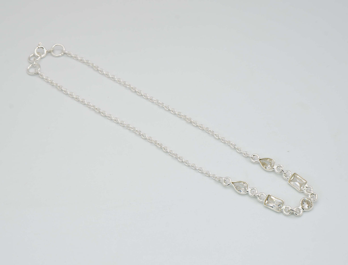 925 Solid Sterling Silver Faceted Gemstone Anklet - 4 Grams