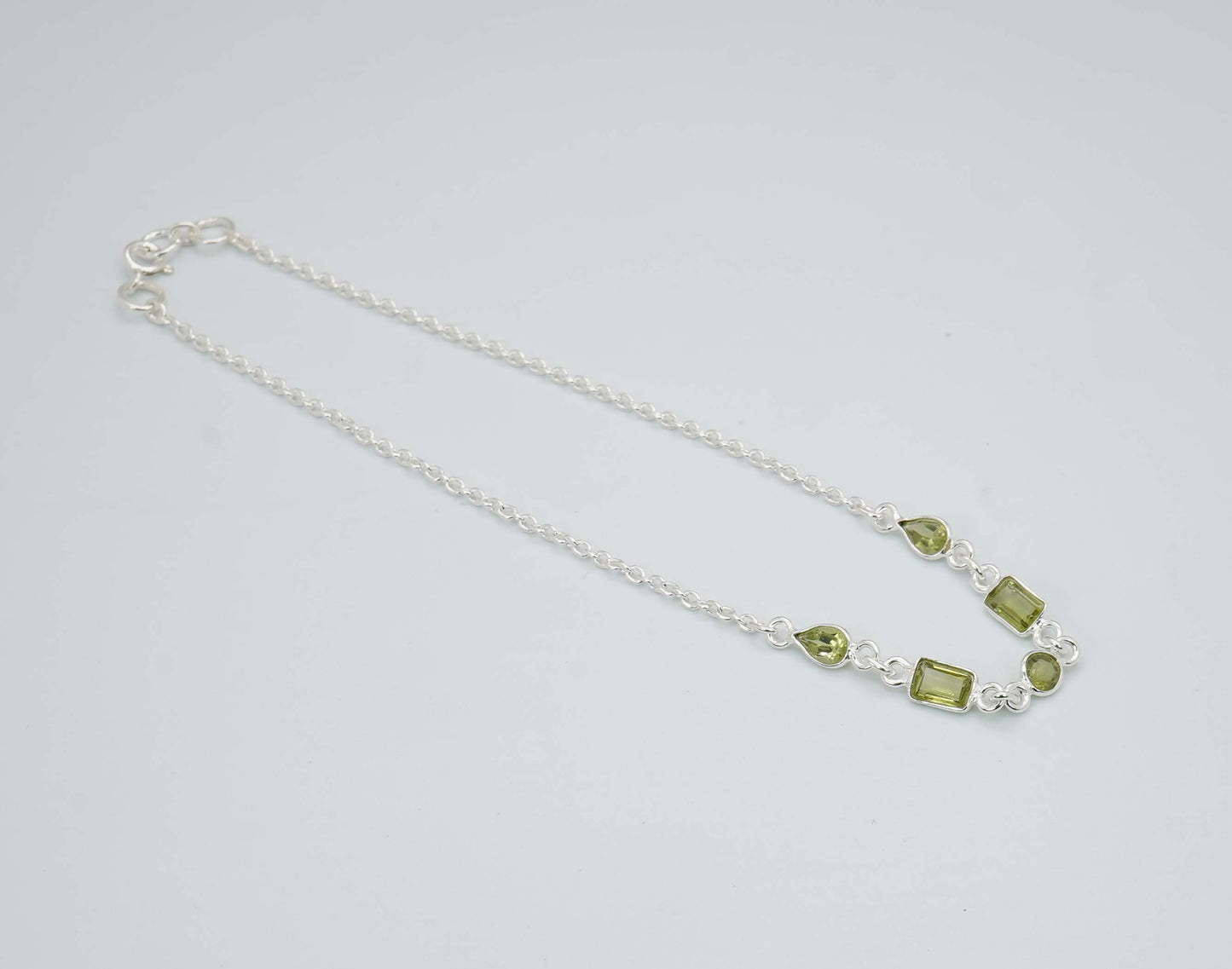 925 Solid Sterling Silver Faceted Gemstone Anklet - 4 Grams