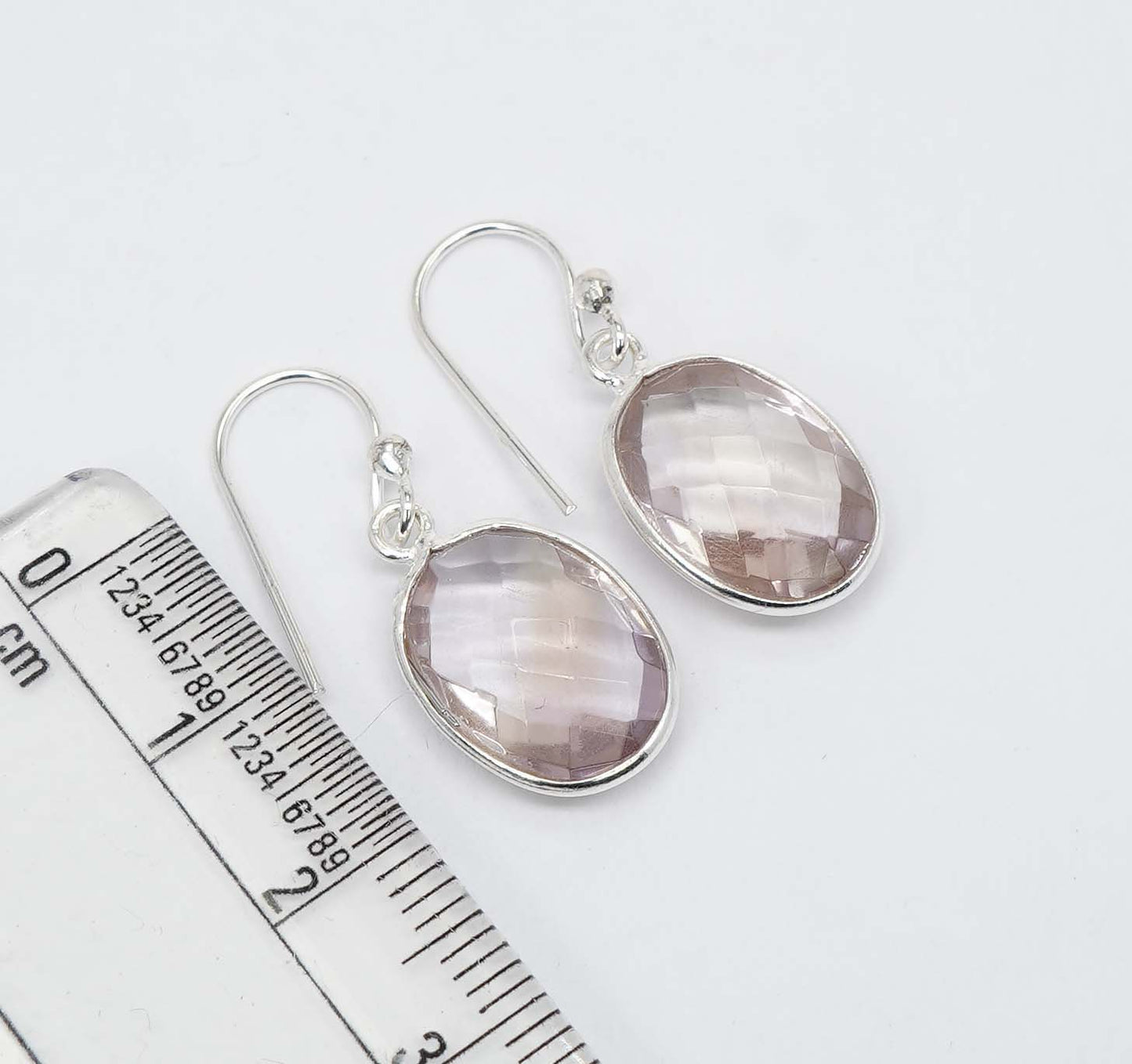 925 Solid Sterling Silver Faceted Peach Quartz Hook Earring-1.3 Inch