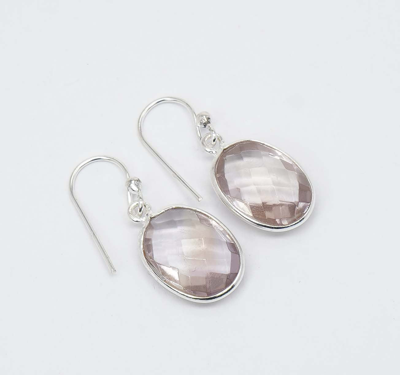 925 Solid Sterling Silver Faceted Peach Quartz Hook Earring-1.3 Inch