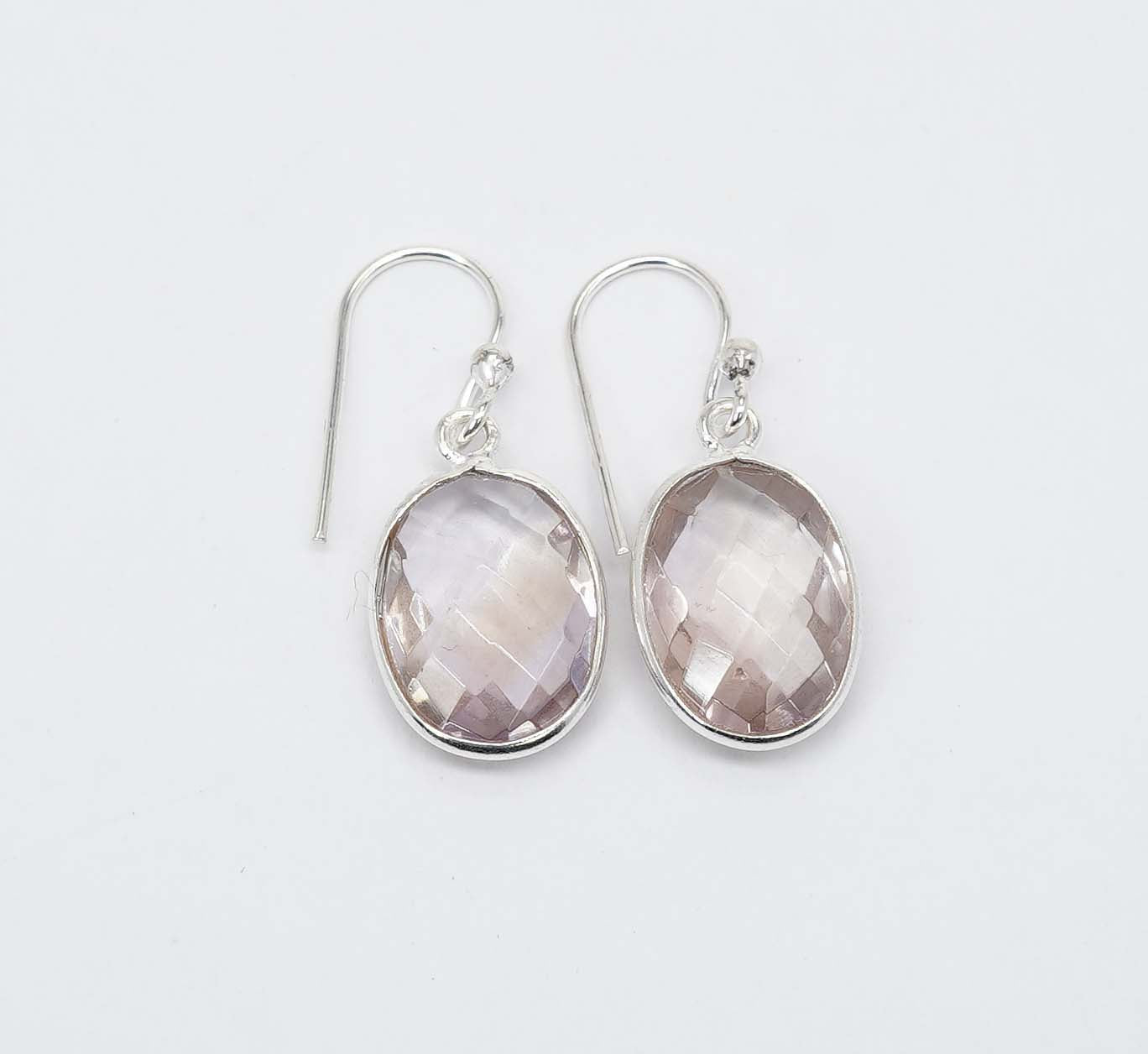 925 Solid Sterling Silver Faceted Peach Quartz Hook Earring-1.3 Inch