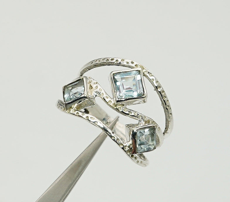 925 Sterling Silver Real Multi Cut Citrine, Amethyst Ring 3 Stone Ring