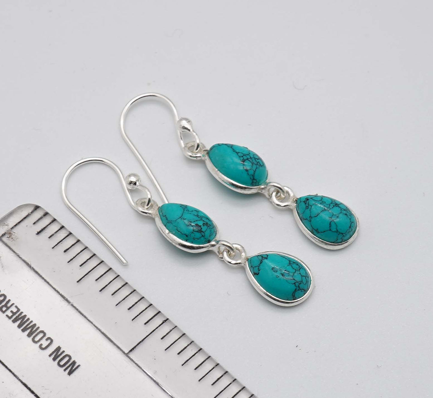 925 Solid Sterling Silver Two Stone Hook Earring - 2.2 Grams