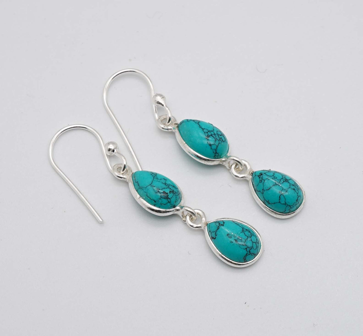 925 Solid Sterling Silver Two Stone Hook Earring - 2.2 Grams