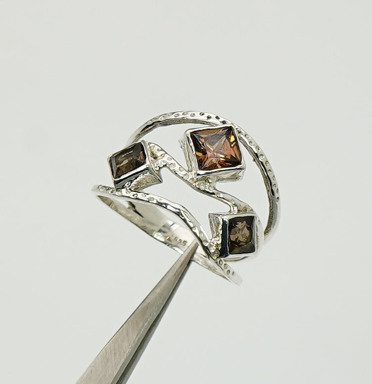 925 Sterling Silver Real Multi Cut Citrine, Amethyst Ring 3 Stone Ring