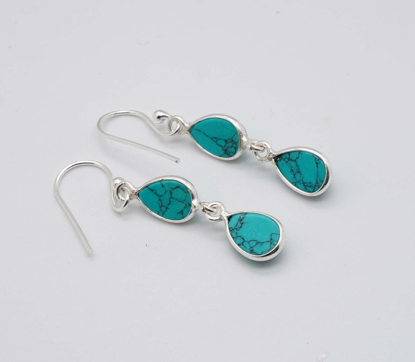 925 Solid Sterling Silver Two Stone Hook Earring - 2.2 Grams