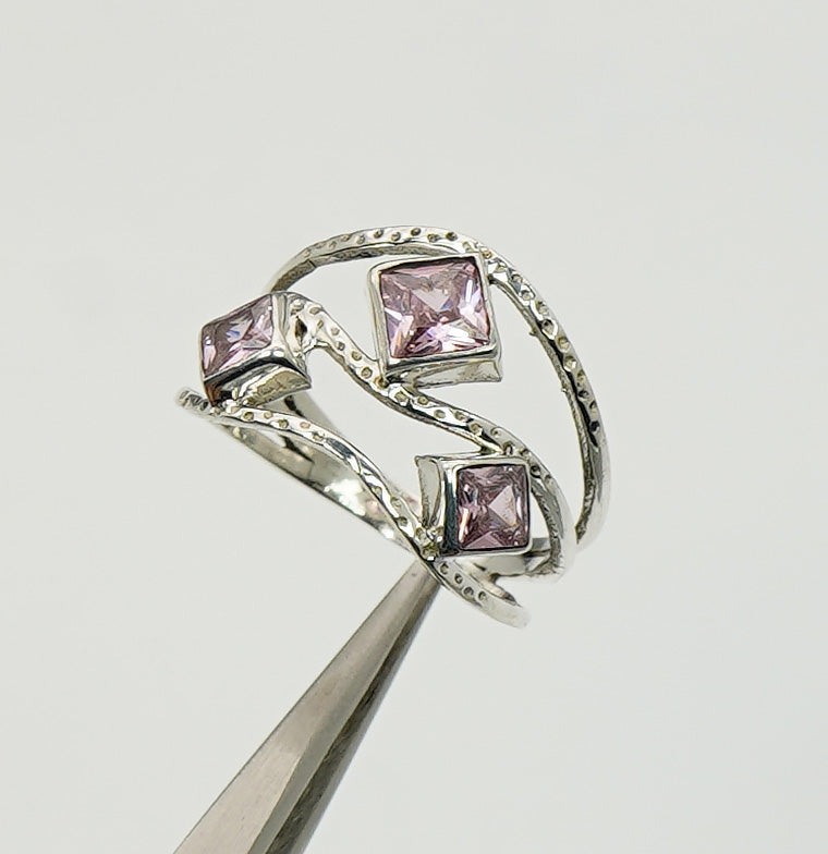 925 Sterling Silver Real Multi Cut Citrine, Amethyst Ring 3 Stone Ring