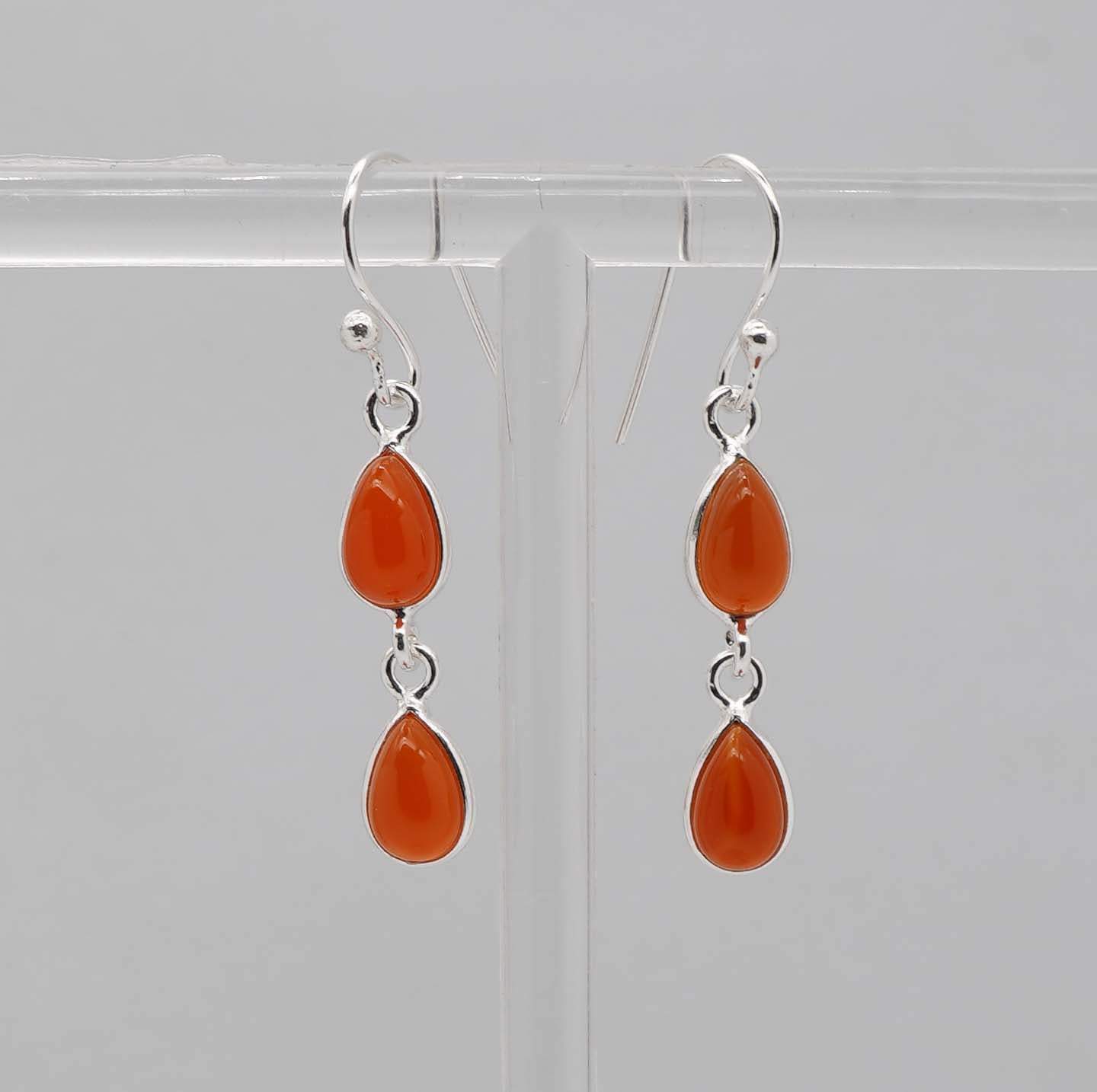 925 Solid Sterling Silver Two Stone Hook Earring - 2.2 Grams