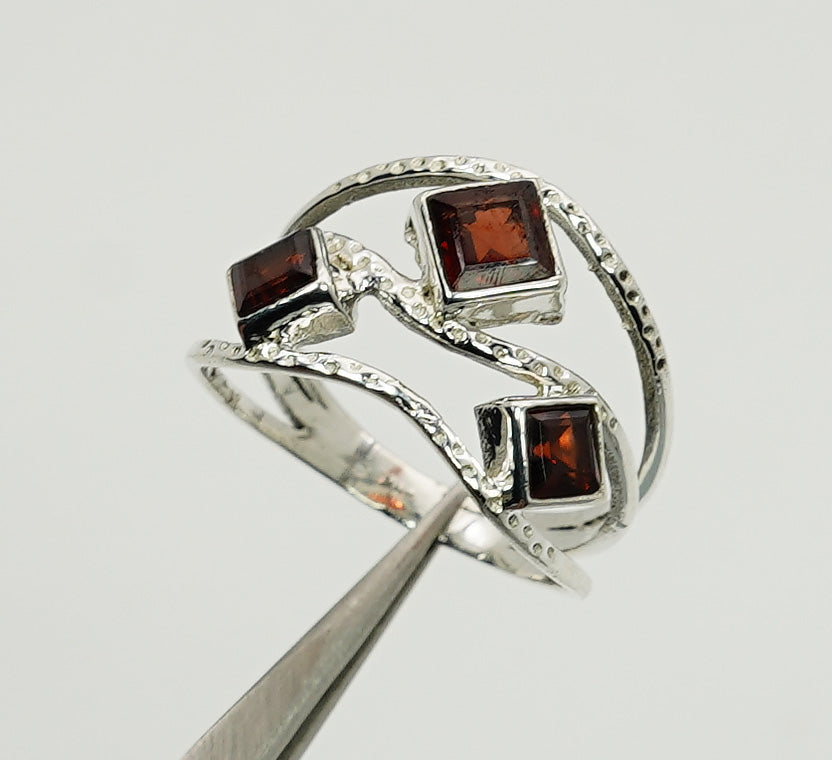 925 Sterling Silver Real Multi Cut Citrine, Amethyst Ring 3 Stone Ring