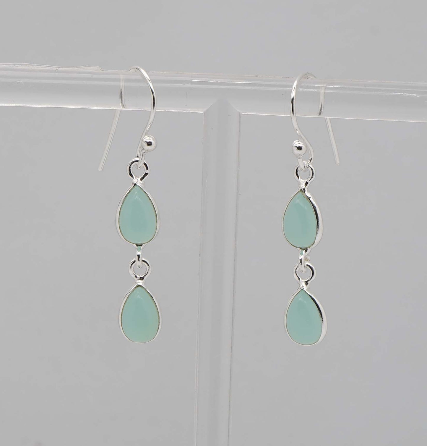 925 Solid Sterling Silver Two Stone Hook Earring - 2.2 Grams