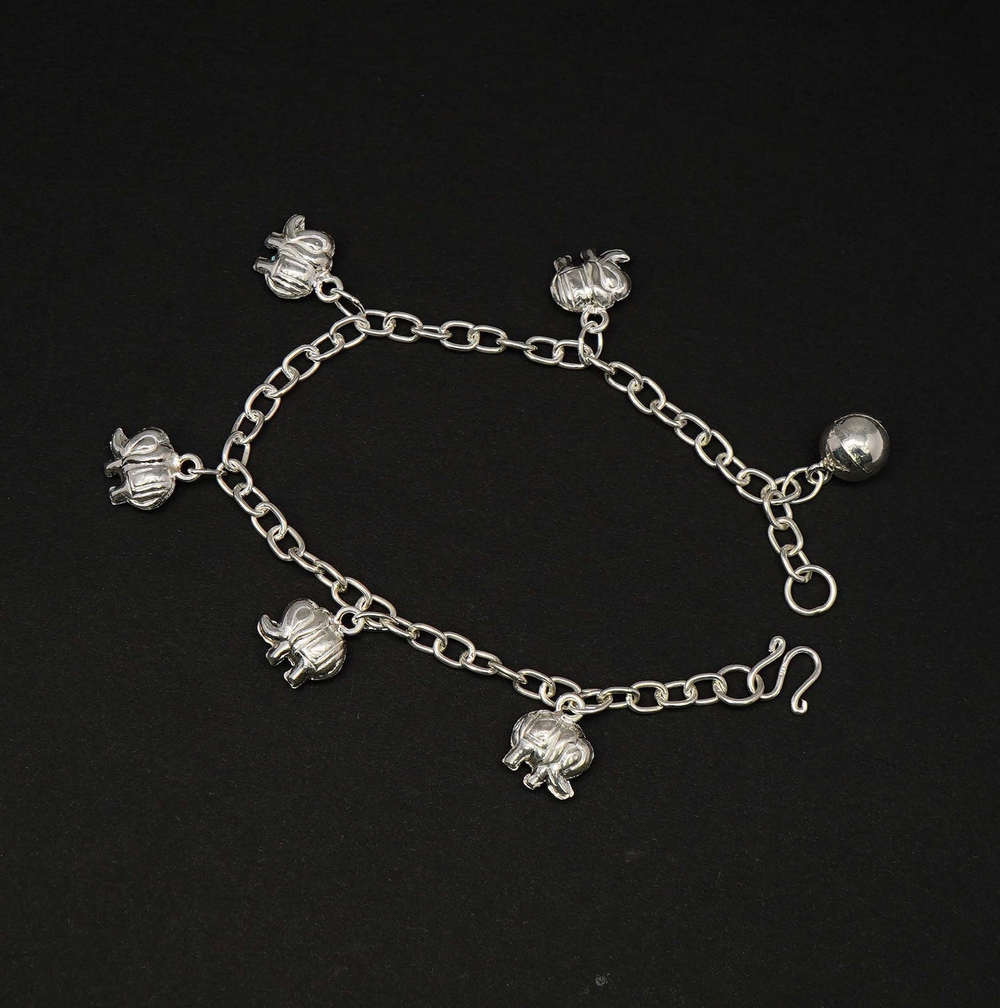 925 Solid Sterling Plain Elephant Style Bracelet - 7.2 Inches