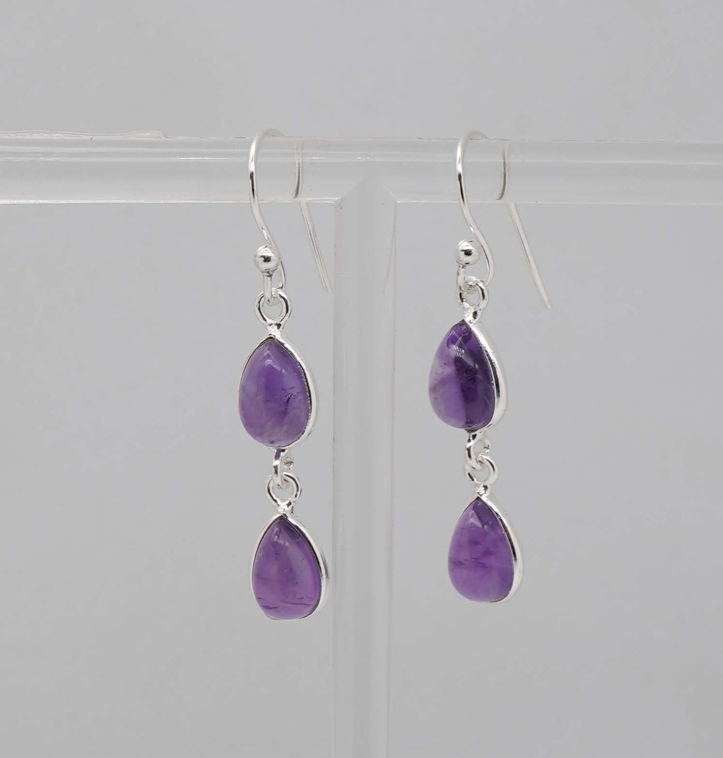 925 Solid Sterling Silver Two Stone Hook Earring - 2.2 Grams