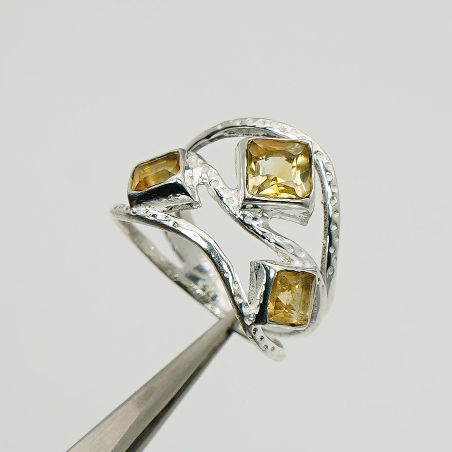 925 Sterling Silver Real Multi Cut Citrine, Amethyst Ring 3 Stone Ring