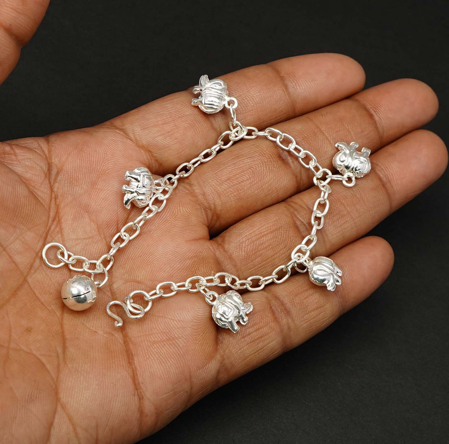925 Solid Sterling Plain Elephant Style Bracelet - 7.2 Inches