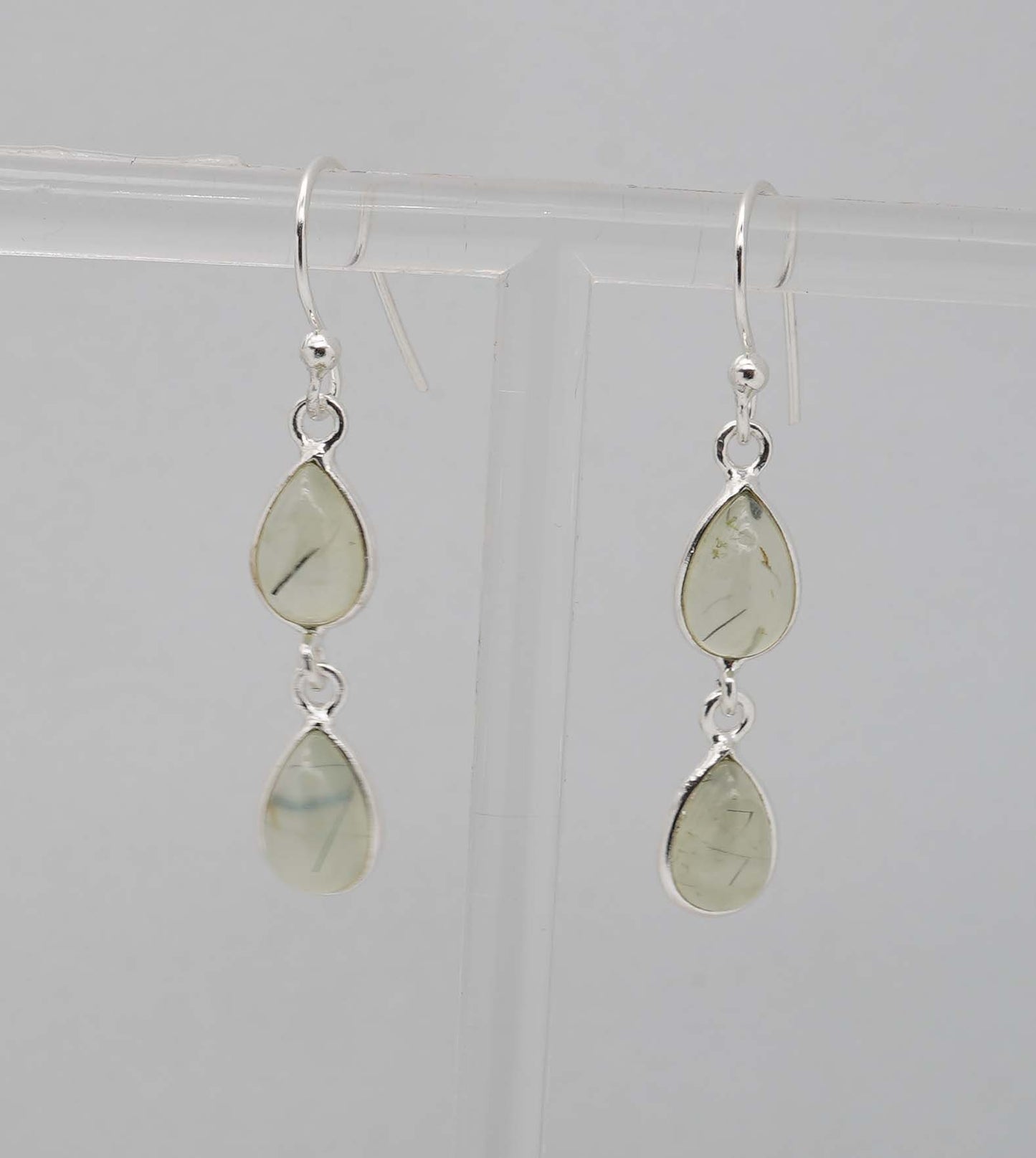 925 Solid Sterling Silver Two Stone Hook Earring - 2.2 Grams