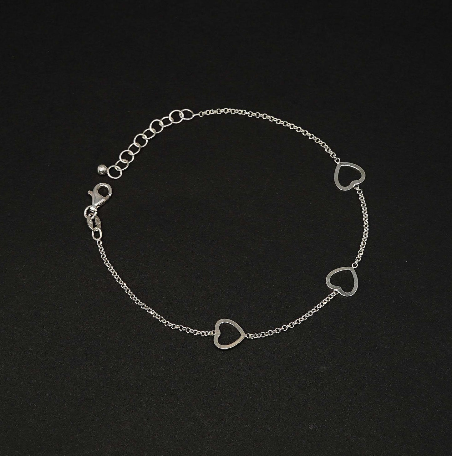 925 Solid Sterling Plain Heart Style Bracelet - 8.5 Inches