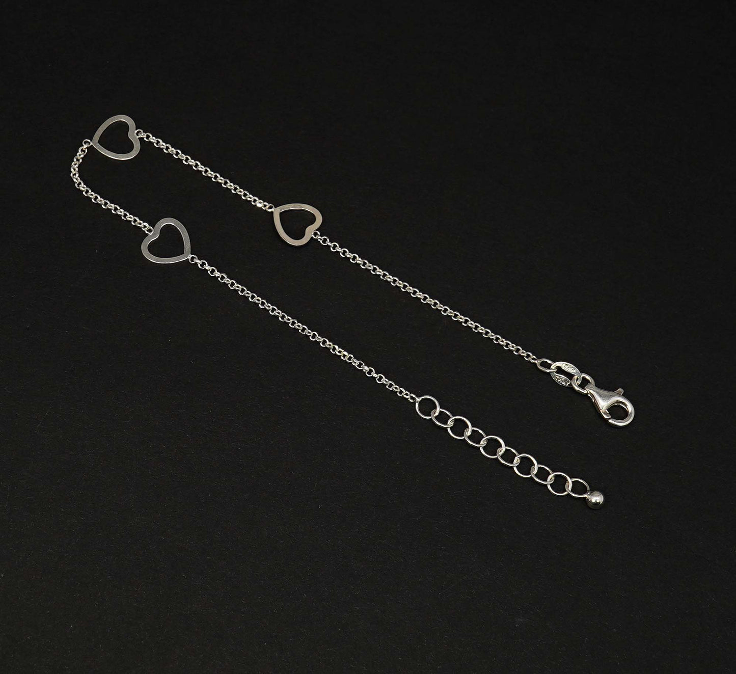 925 Solid Sterling Plain Heart Style Bracelet - 8.5 Inches