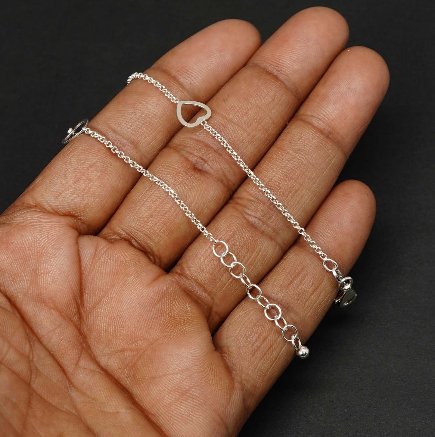 925 Solid Sterling Plain Heart Style Bracelet - 8.5 Inches