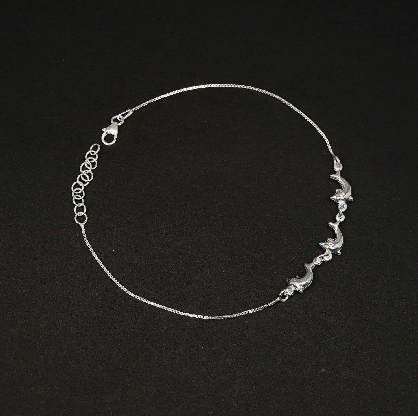 925 Solid Sterling Silver Plain Fish Style Anklet-10.2 Inch