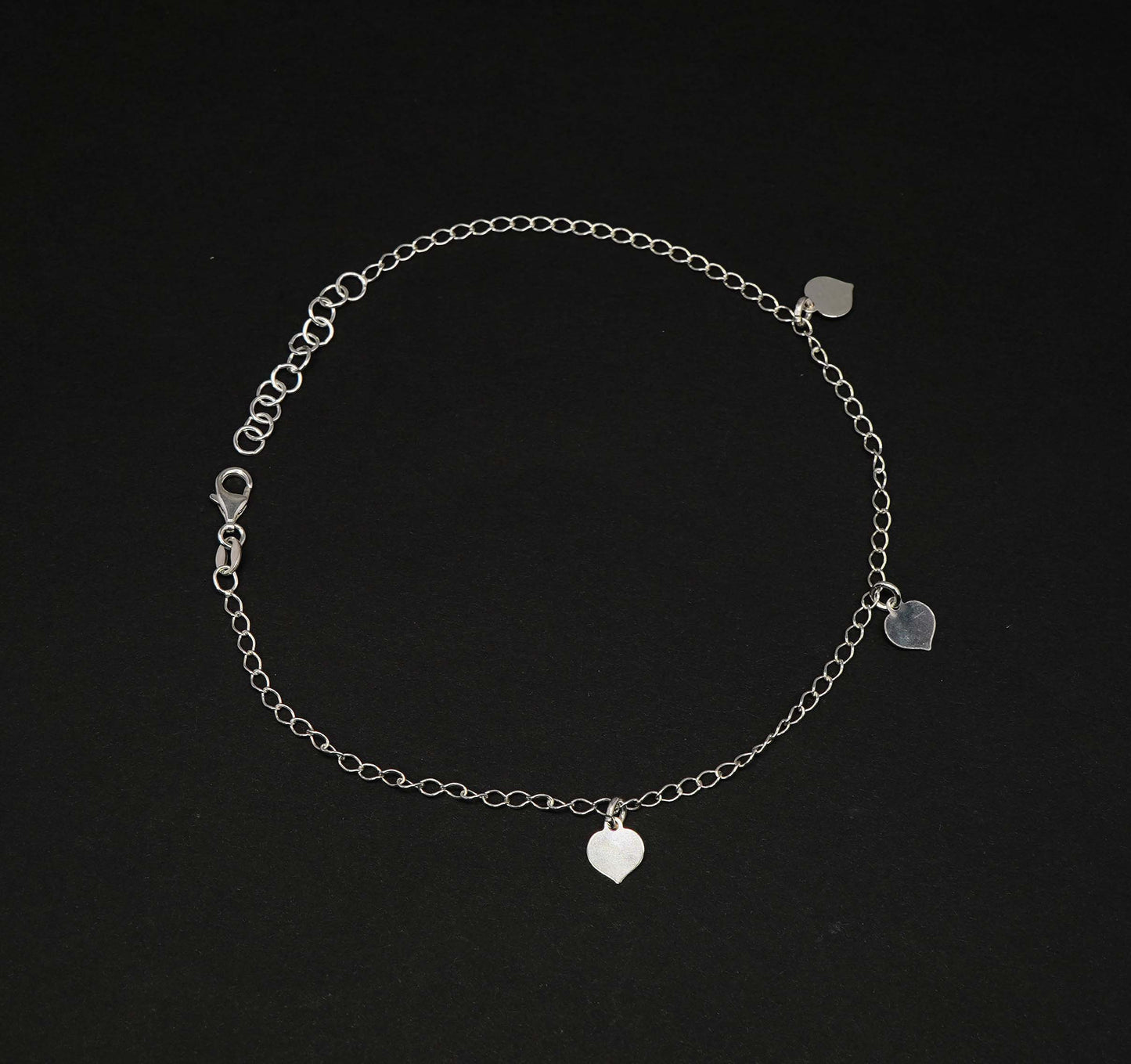 925 Solid Sterling Silver Plain Heart Style Anklet-10.5 Inch